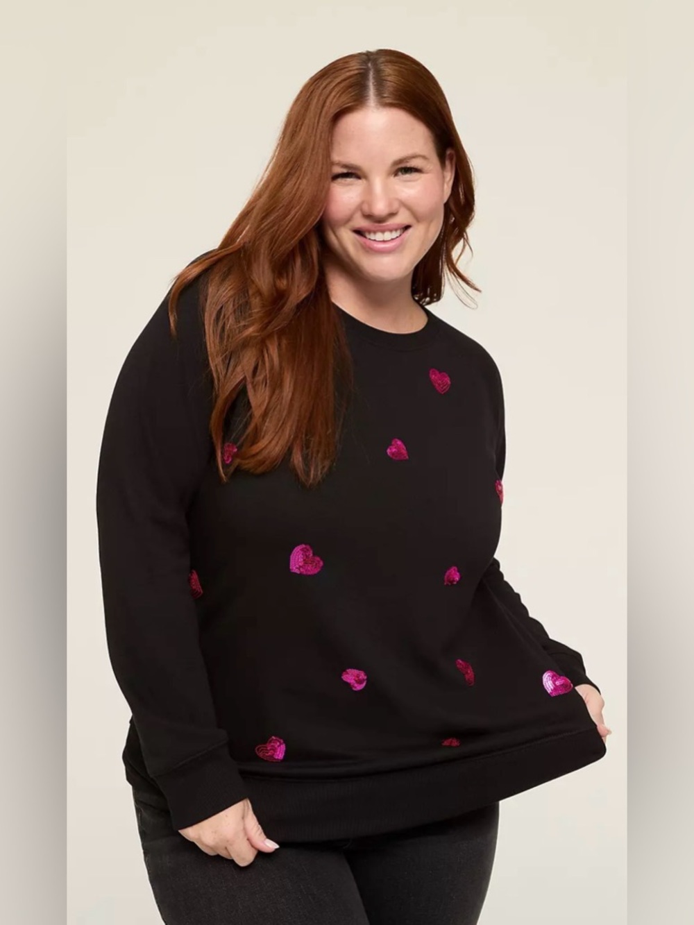 Lane Bryant NWT Black Crewneck with Hot Pink Sequin Hearts Size 26/28